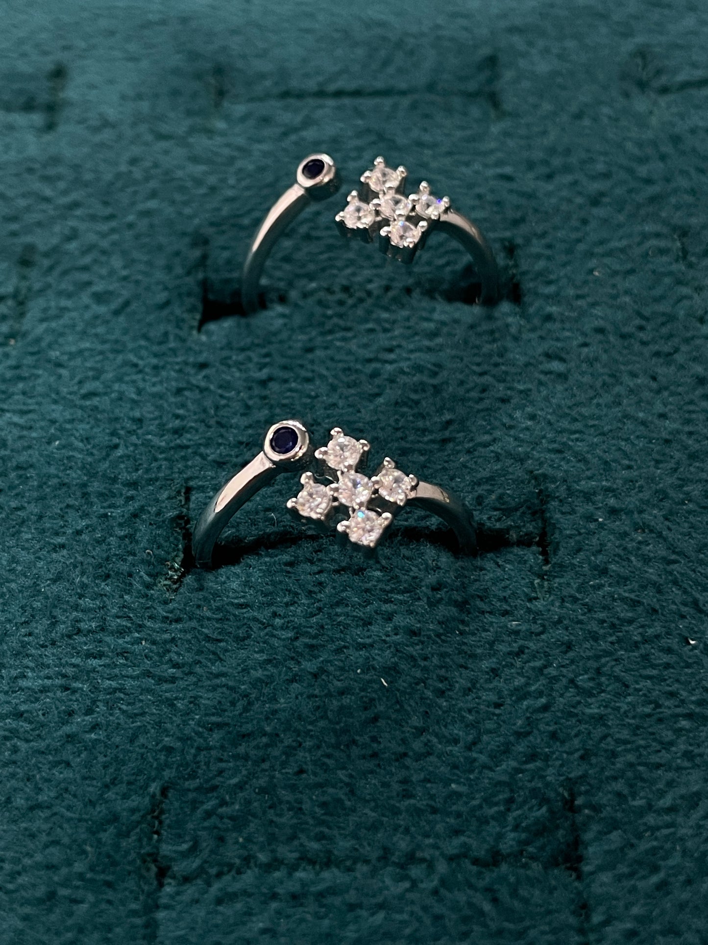 92.5 Silver 5 Stone Cross Cluster Adjustable Toe Rings for Women | Blue & White Stone Design
