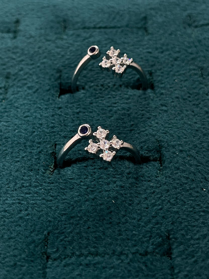 92.5 Silver 5 Stone Cross Cluster Adjustable Toe Rings for Women | Blue & White Stone Design