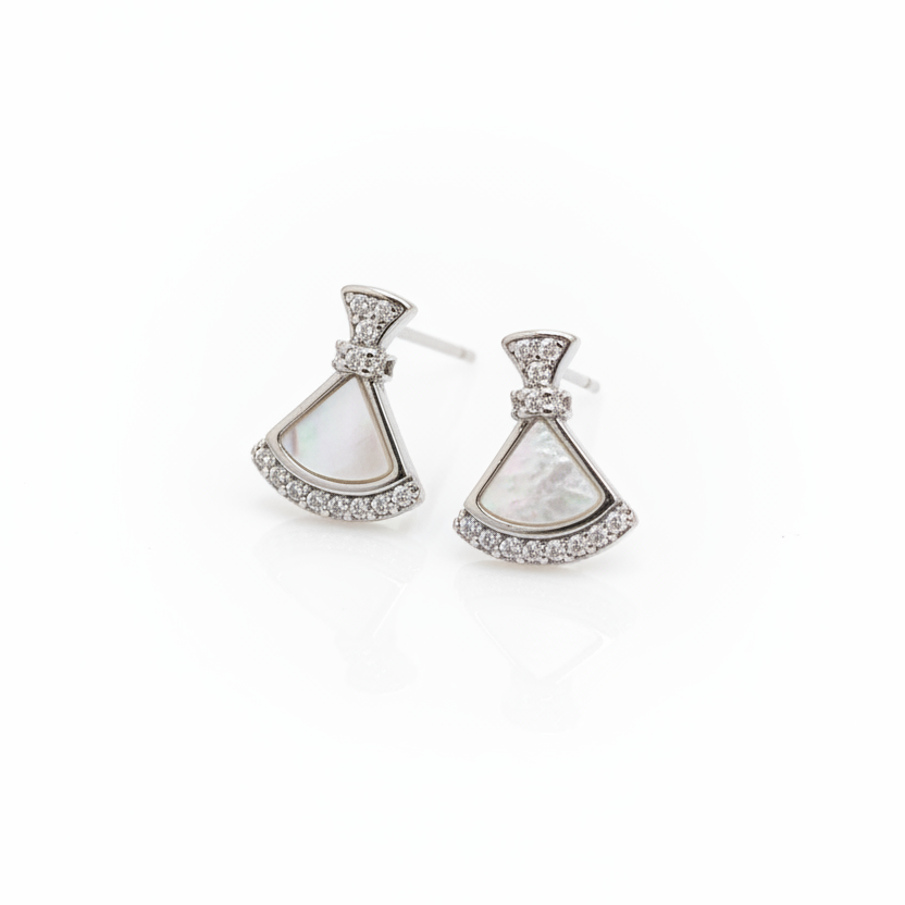 92.5 Silver MOP Triangle Studs | Elegant Modern Design | Jewellery