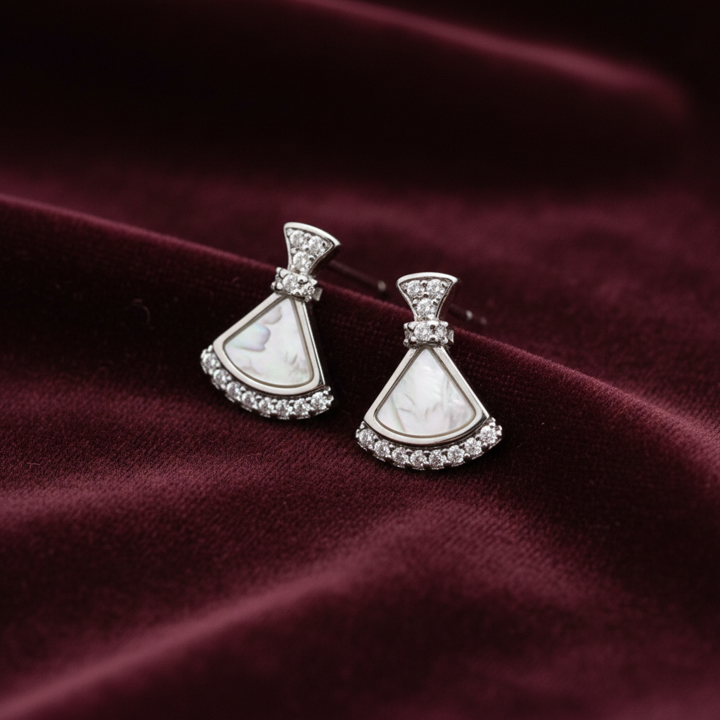 92.5 Silver MOP Triangle Studs | Elegant Modern Design | Jewellery