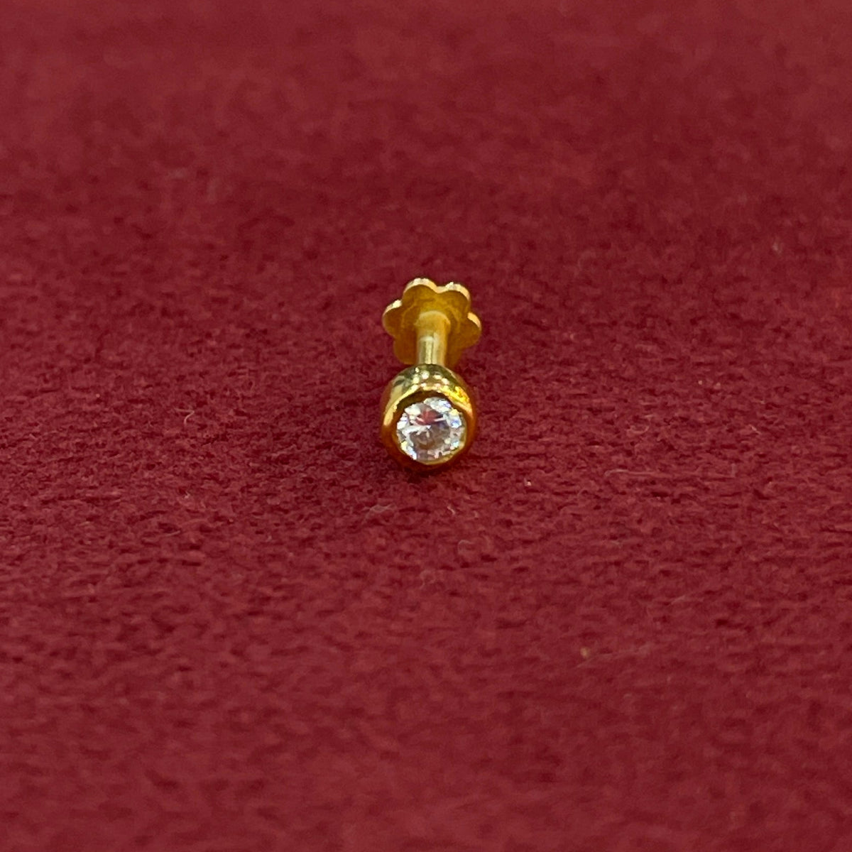 92.5 Sterling Silver Gold Plated Bezel Set CZ Solitaire Nose Pin
