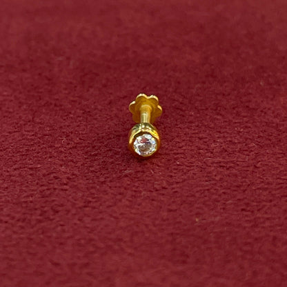 92.5 Sterling Silver Gold Plated Bezel Set CZ Solitaire Nose Pin