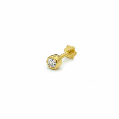 92.5 Sterling Silver Gold Plated Bezel Set CZ Solitaire Nose Pin