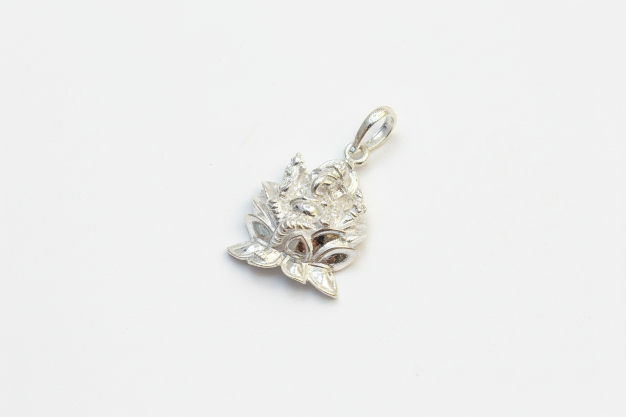 92.5 Silver Ganesha Sitting on Lotus Design Pendant for Men & Women – Traditional Temple Style