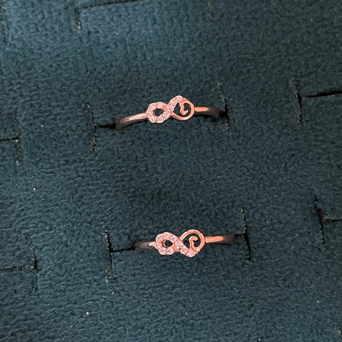 92.5 Silver Rose Gold Plated White CZ Infinity Scroll Toe Rings