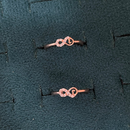 92.5 Silver Rose Gold Plated White CZ Infinity Scroll Toe Rings