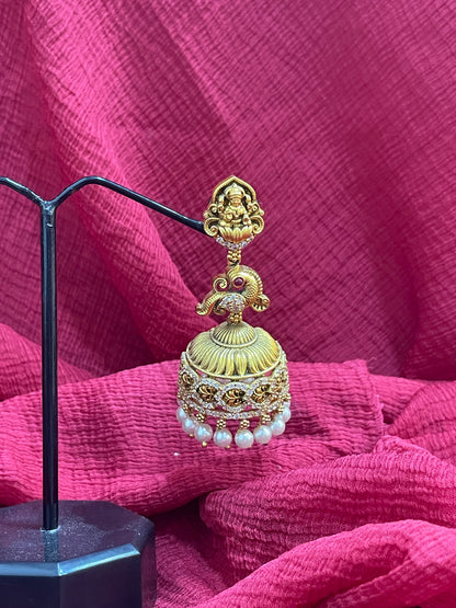 92.5 Silver Gold Plated Lakshmi Devi Earrings for Women | Divine Temple Design | Elegant Traditional Jewellery