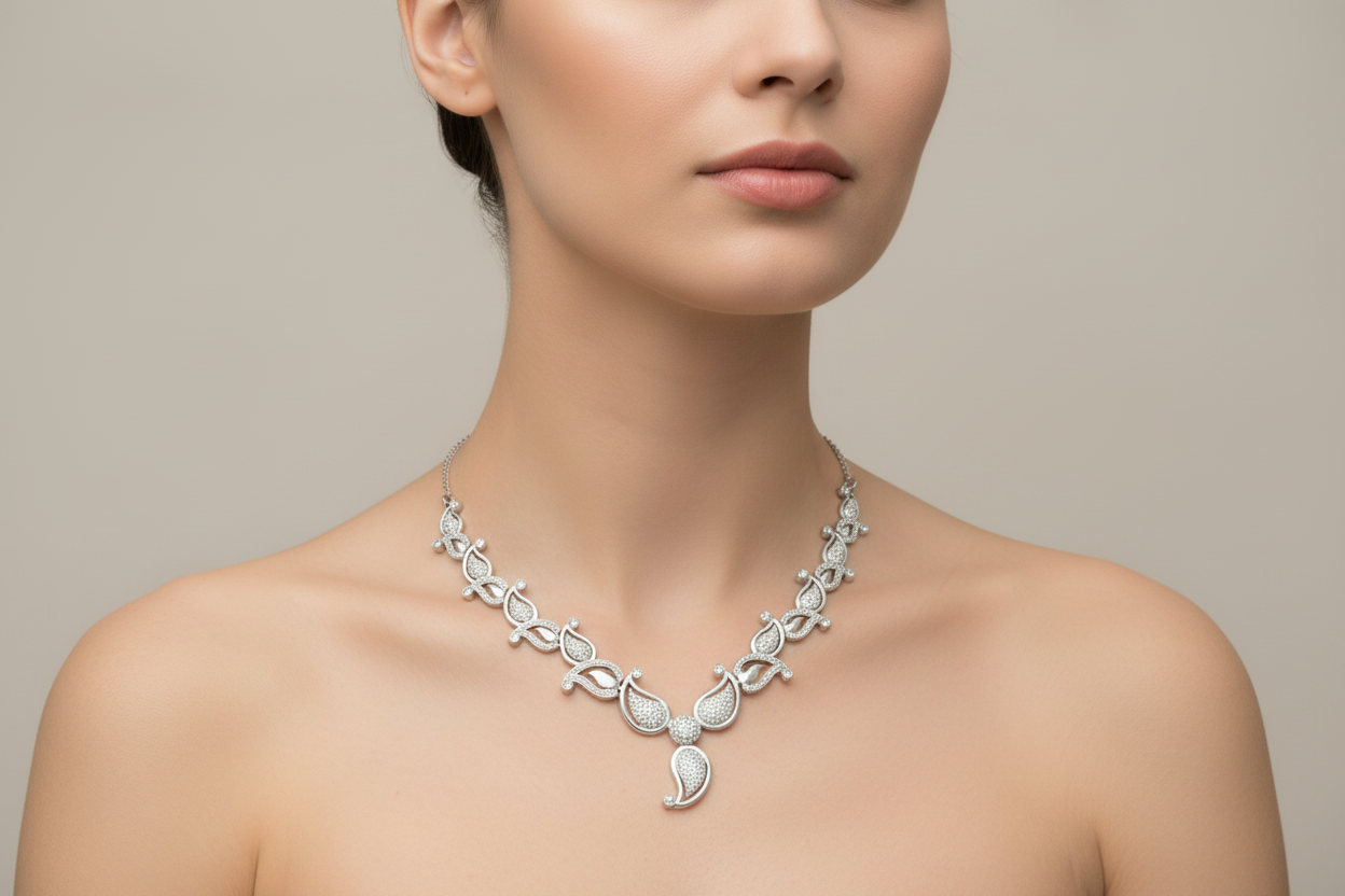 92.5 Silver Stylish Necklace for Women 19 Inches | Elegant Modern Design | Daily Wear Jewellery