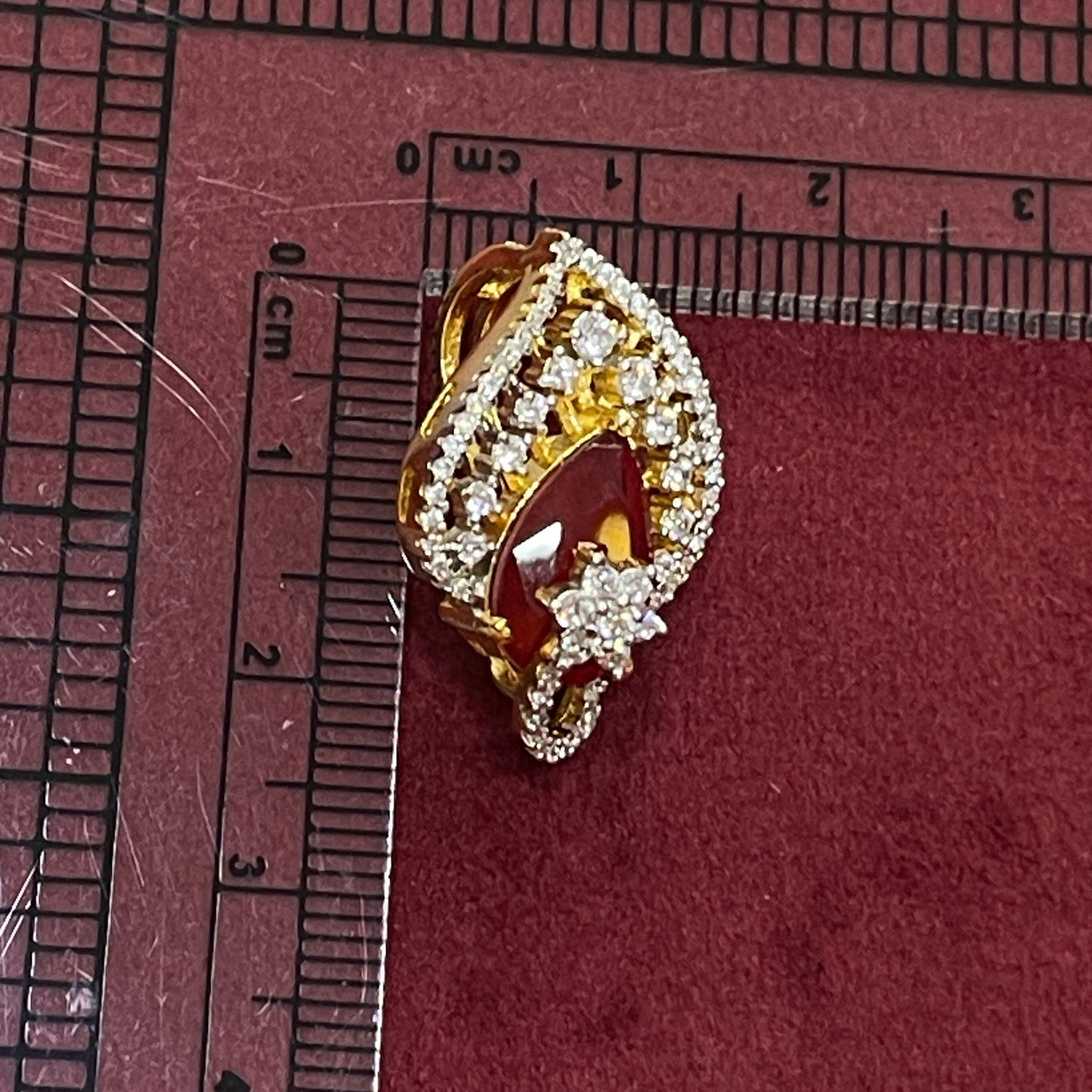 92.5 Silver Gold-Plated Elegant Ruby Pendant & Earring Set