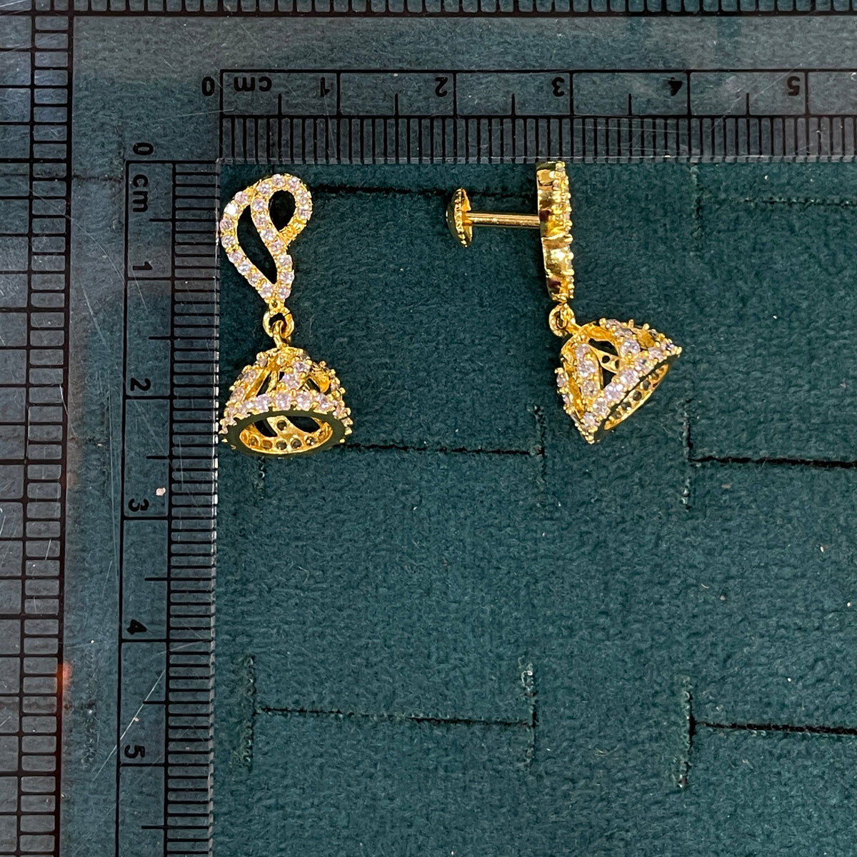 92.5 Silver Gold Plated White CZ Jhumka Earrings for Women