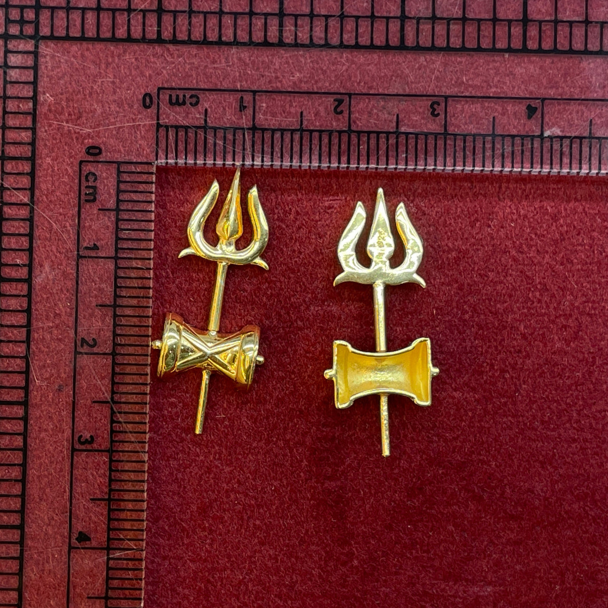 92.5 Sterling Silver Gold Plated Trishul Damruk Bugadi Pair