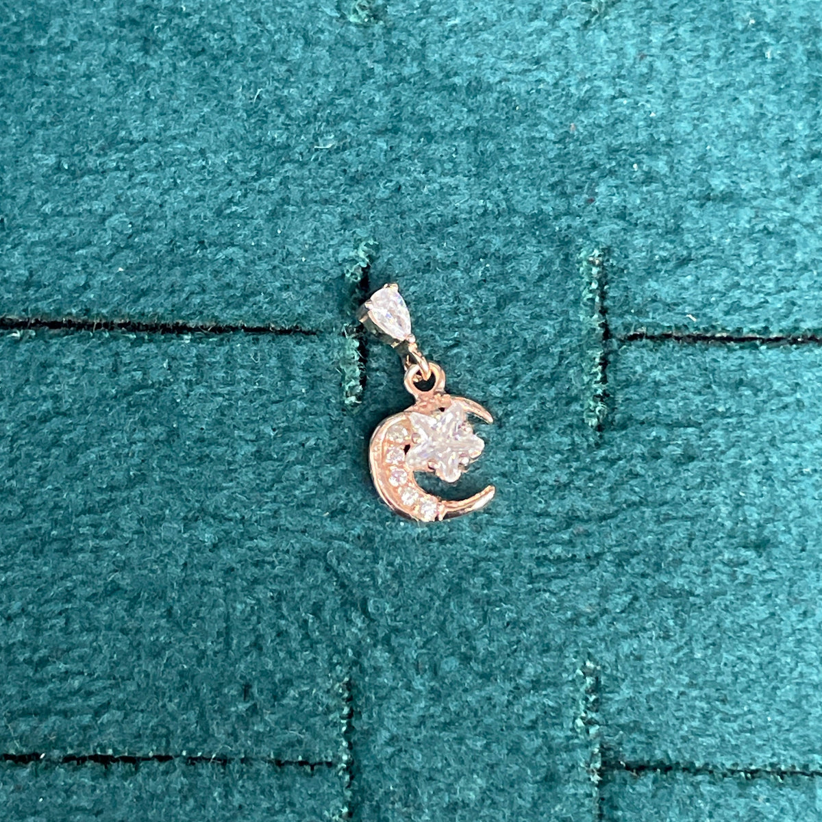 Rose Gold Plated 92.5 Sterling Silver CZ Star & Crescent Moon Drop Earrings for Women | Pear CZ Stud with Pavé Moon Dangle | Second Piercing Earring Pair