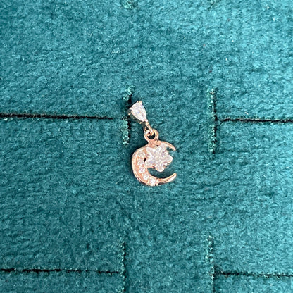 Rose Gold Plated 92.5 Sterling Silver CZ Star & Crescent Moon Drop Earrings for Women | Pear CZ Stud with Pavé Moon Dangle | Second Piercing Earring Pair