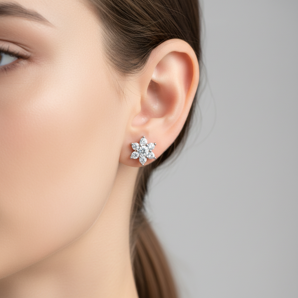 92.5 Silver Classy White Stone Studs | Elegant Sparkle Design | Jewellery