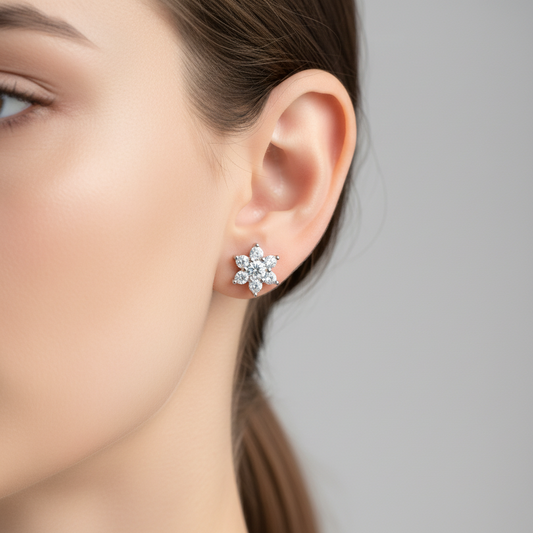92.5 Silver Classy White Stone Studs | Elegant Sparkle Design | Jewellery