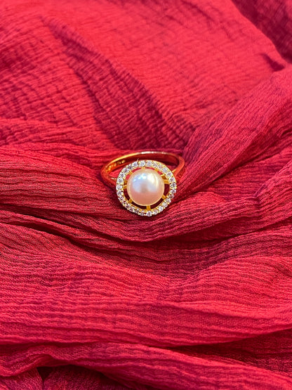 92.5 Silver Gold Plated Pearl Ring for Women | Classy Elegant Jewellery