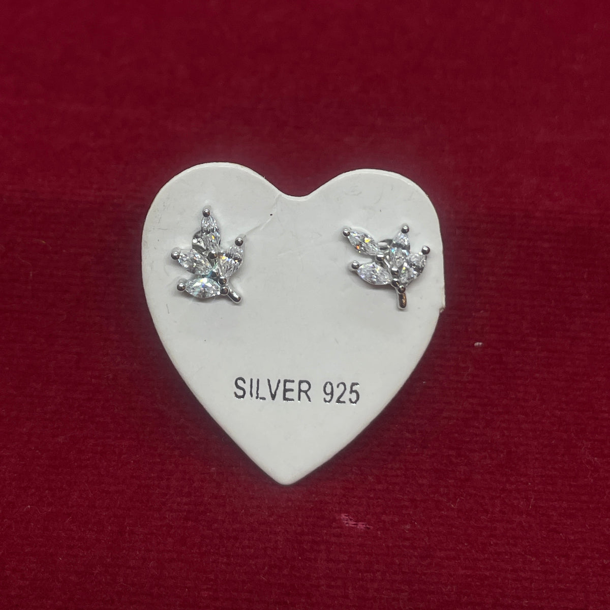 92.5 Sterling Silver Marquise CZ Leaf Cluster Studs