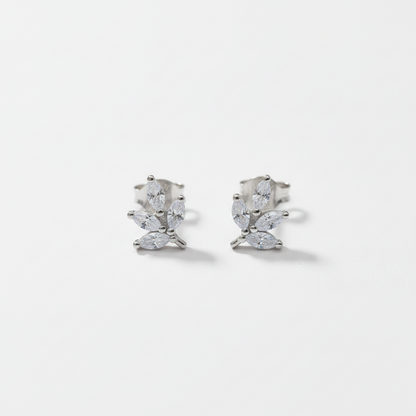 92.5 Sterling Silver Marquise CZ Leaf Cluster Studs