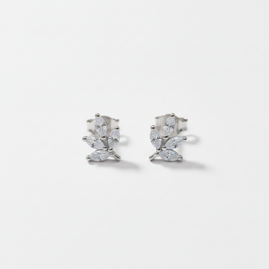 92.5 Sterling Silver Marquise CZ Leaf Cluster Studs