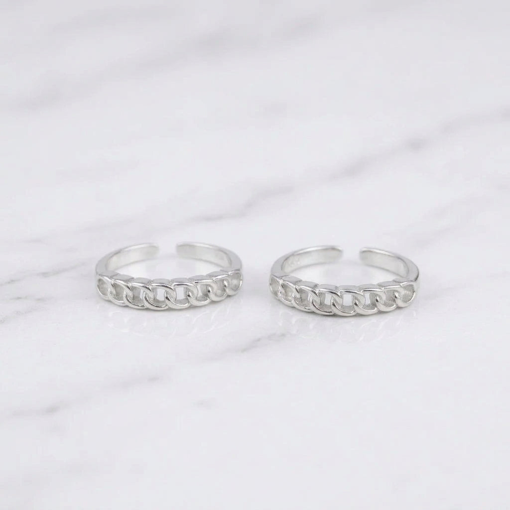92.5 Silver Curb Chain Toe Rings Pair