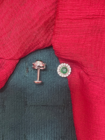 92.5 silver classy stylish round green stone earrings