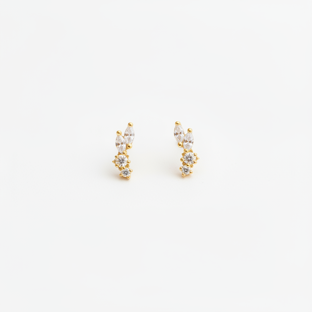 92.5 Sterling Silver Gold Plated Marquise Side Studs