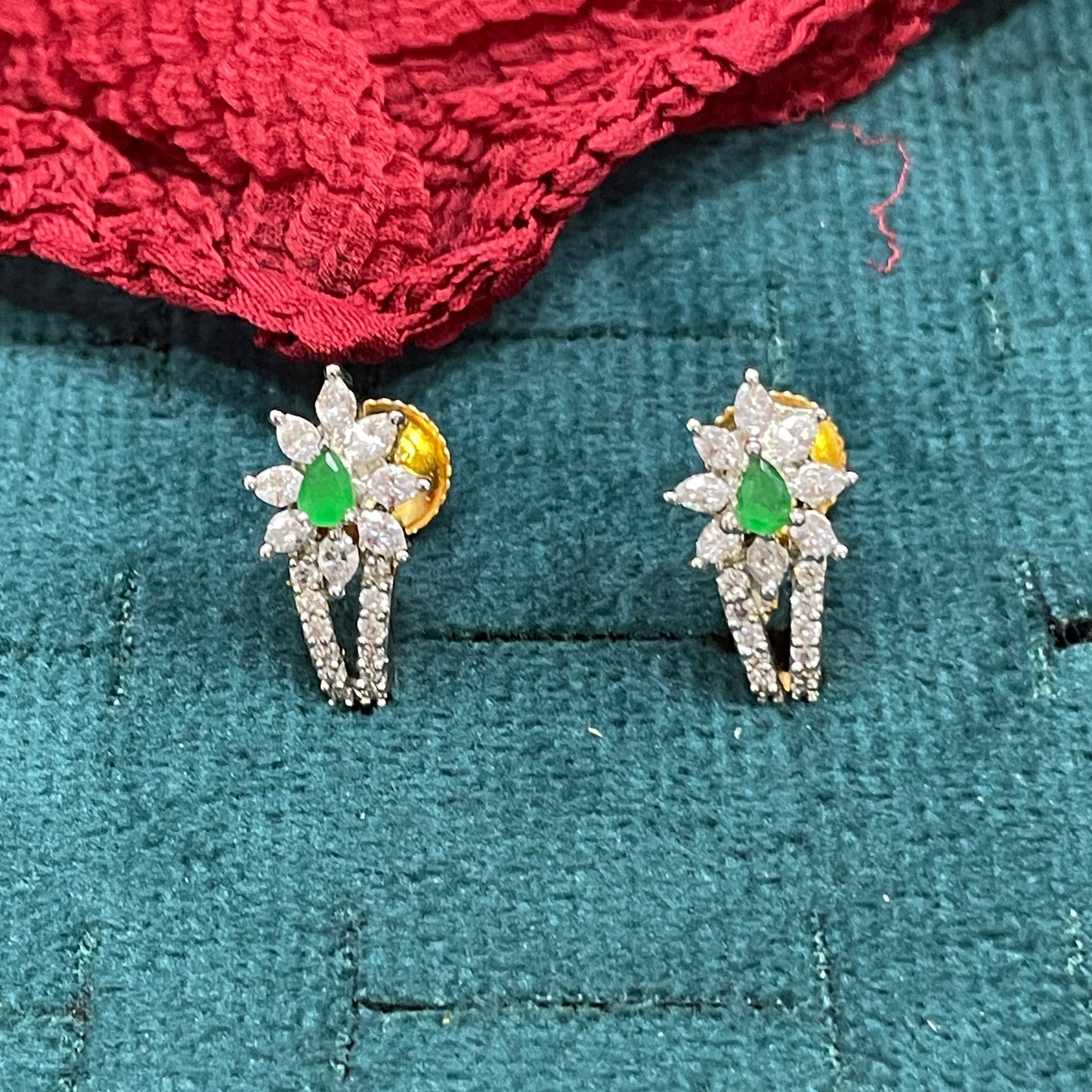 92.5 Silver Gold Plated Green Emerald J Studs