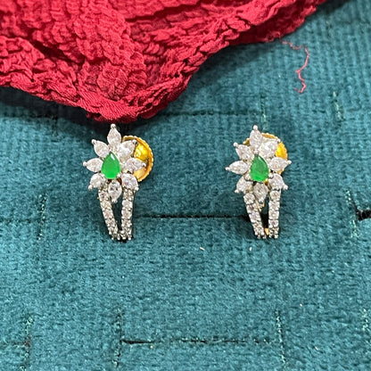 92.5 Silver Gold Plated Green Emerald J Studs