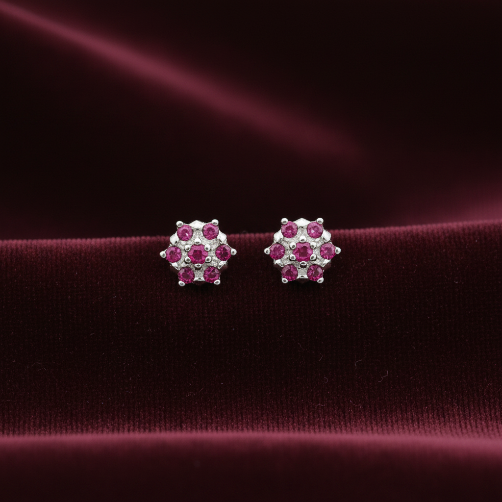 92.5 Silver Ruby Star Studs Pair