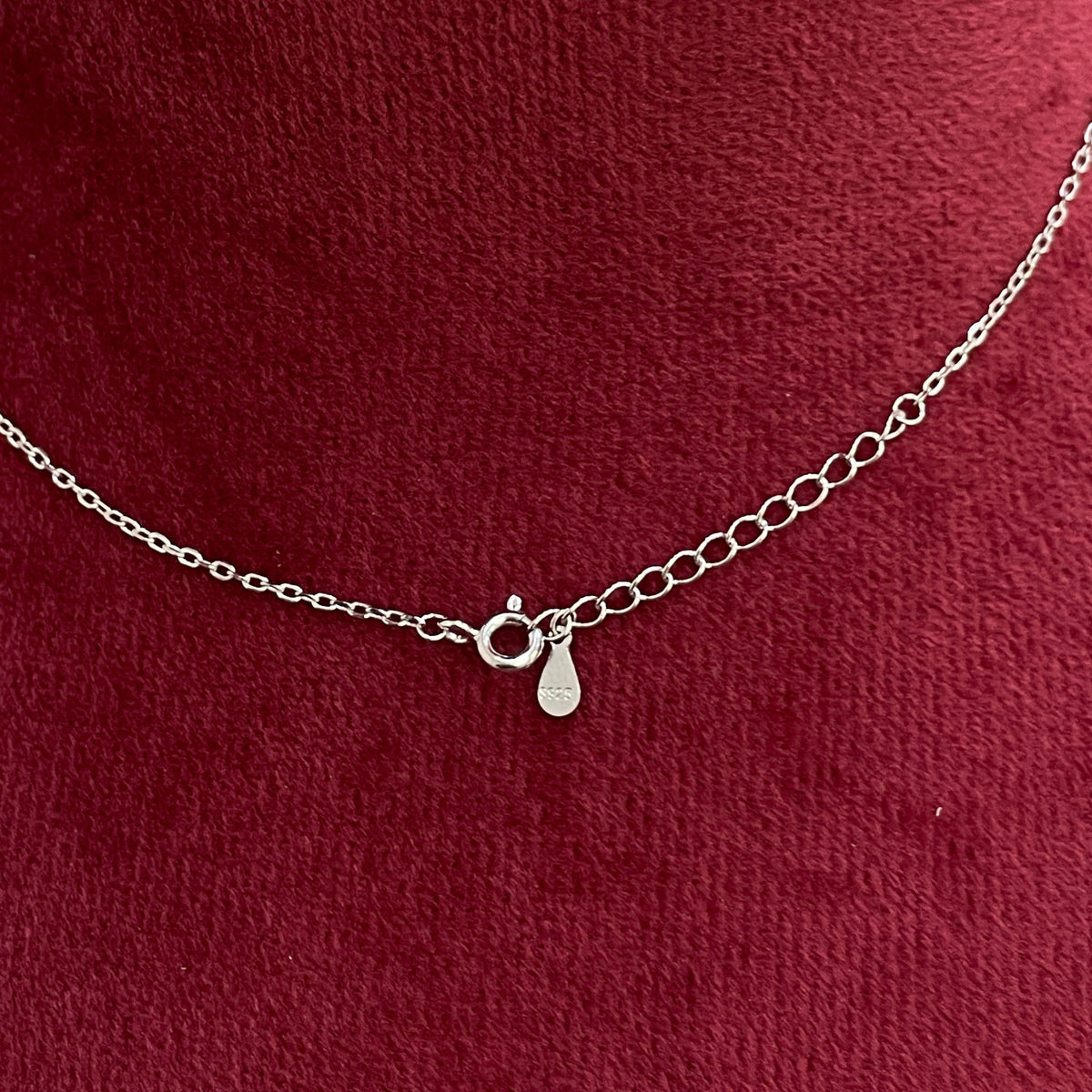 92.5 Silver CZ Bow & Brown Bead Necklace for Women