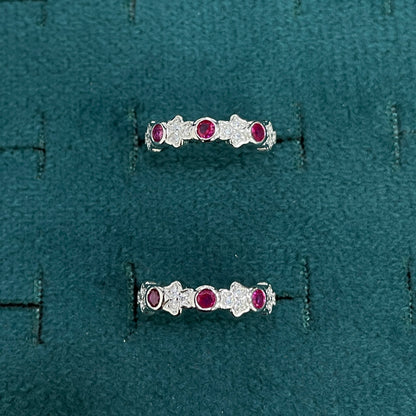 92.5 Sterling Silver Ruby Pink CZ & Star Pave White CZ Toe Rings