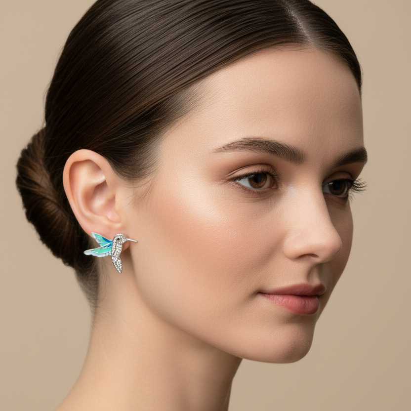 92.5 Silver Hummingbird Earrings for Women | Nature-Inspired Stylish Design | Elegant Jewellery