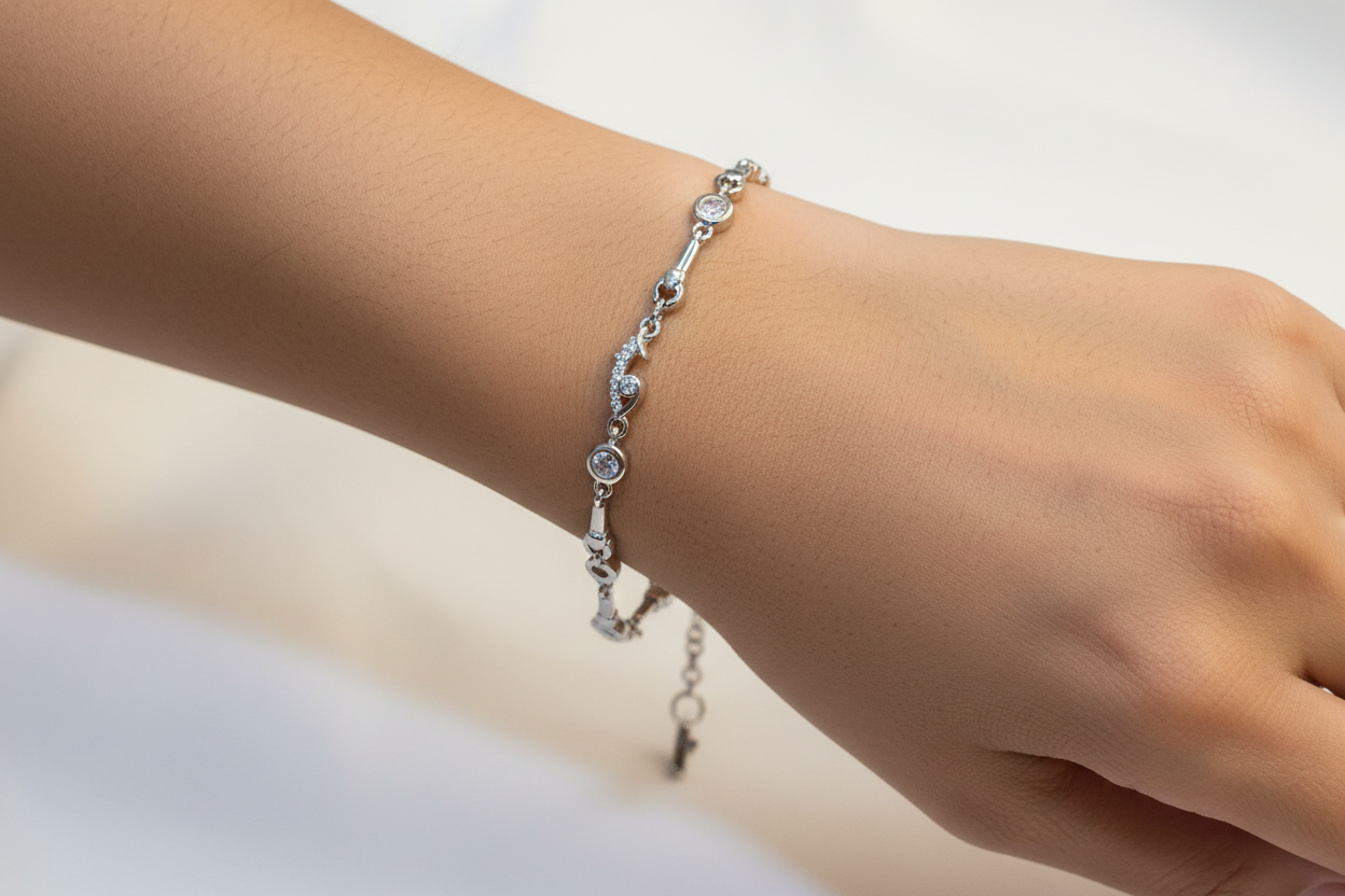 92.5 Silver Stylish Bracelet for Women 7.9 Inches | Elegant Modern Design | Lightweight Jewellery