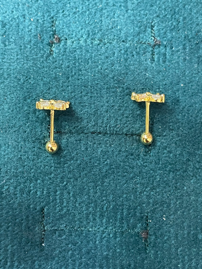 925 Silver Gold Finish Floral Stud Earrings | CZ Elegant Earrings with Ball Screw Back