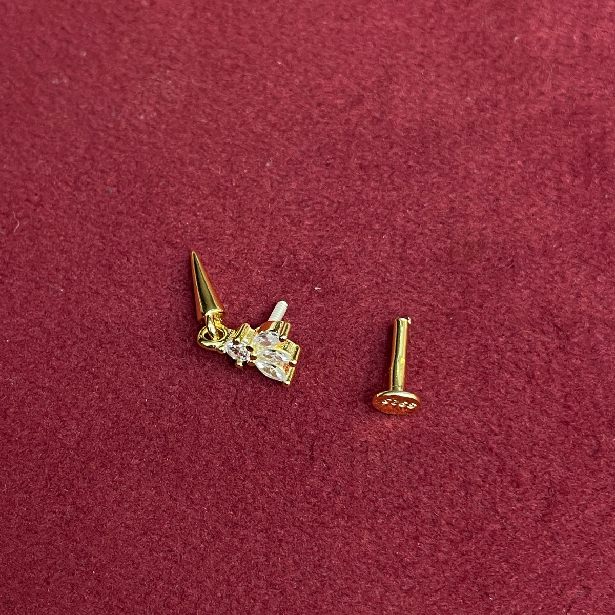 92.5 Sterling Silver Gold Plated Marquise & Round White CZ Lotus Crown & Gold Spike Drop Earrings for Women