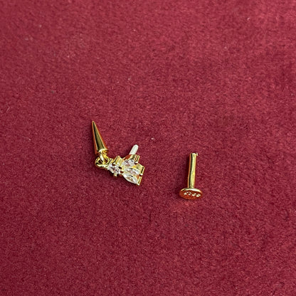 92.5 Sterling Silver Gold Plated Marquise & Round White CZ Lotus Crown & Gold Spike Drop Earrings for Women