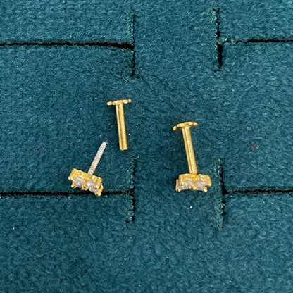 92.5 Sterling Silver Gold Plated Four Petal CZ Flower Studs