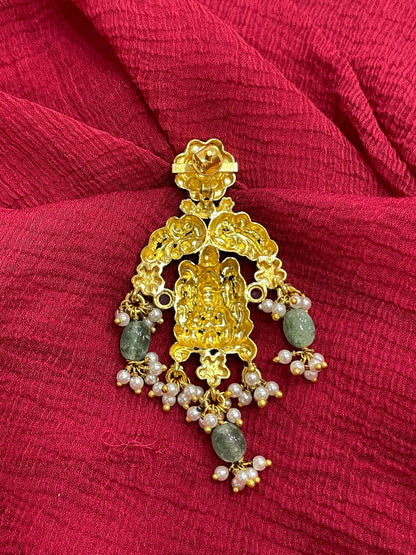 92.5 Silver Gold Plated Lakshmi Devi Earrings for Women | Divine Temple Style | Traditional Jewellery