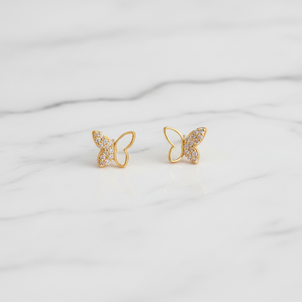 92.5 Sterling Silver Gold-Plated Butterfly Studs