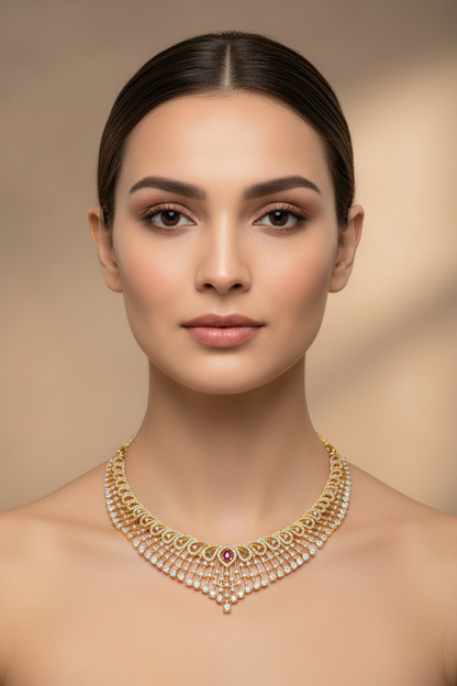 92.5 Silver Gold Plated Stylish Necklace for Women | Elegant Modern Design | Jewellery