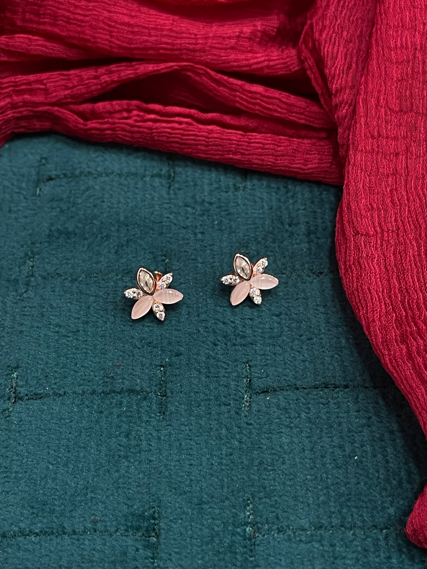 92.5 Silver Rose Gold Flower Studs | Premium Elegant Design | Stylish Jewellery