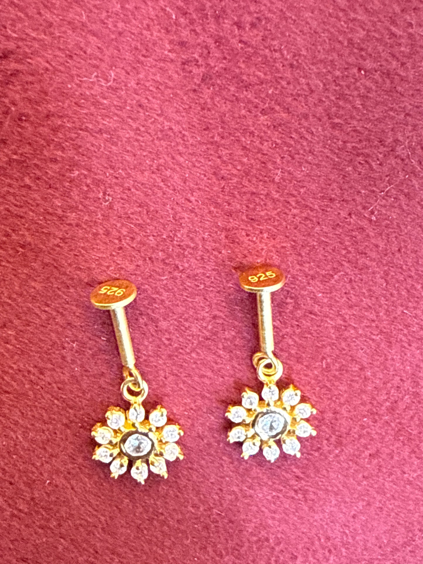 92.5 Silver Gold Plated Flower Drop Bugadi Pair | Stylish Hanging Floral Design | Jewellery