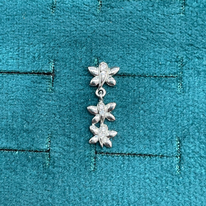 92.5 Sterling Silver CZ Leaf Spray Drop Earrings for Women pair