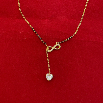 92.5 Sterling Silver Gold Plated CZ Infinity Heart Black Bead Chain