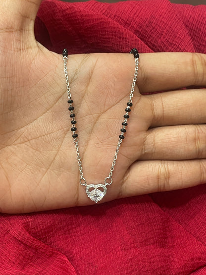 92.5 Silver Black Bead Chain for Women 18.5 Inches | Stylish Mangalsutra Style Daily Wear Jewellery