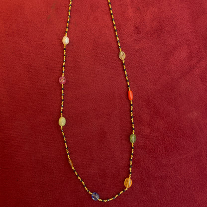 92.5 Silver Navarathna Black Bead Chain for Women