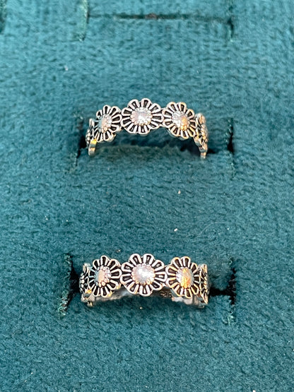 92.5 Silver Toe Rings for Women | Sunflower Oxidised Design | Traditional Jewellery