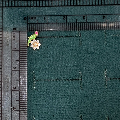 92.5 Sterling Silver Gold Plated Green Enamel Parrot CZ Daisy Flower Nose Pin