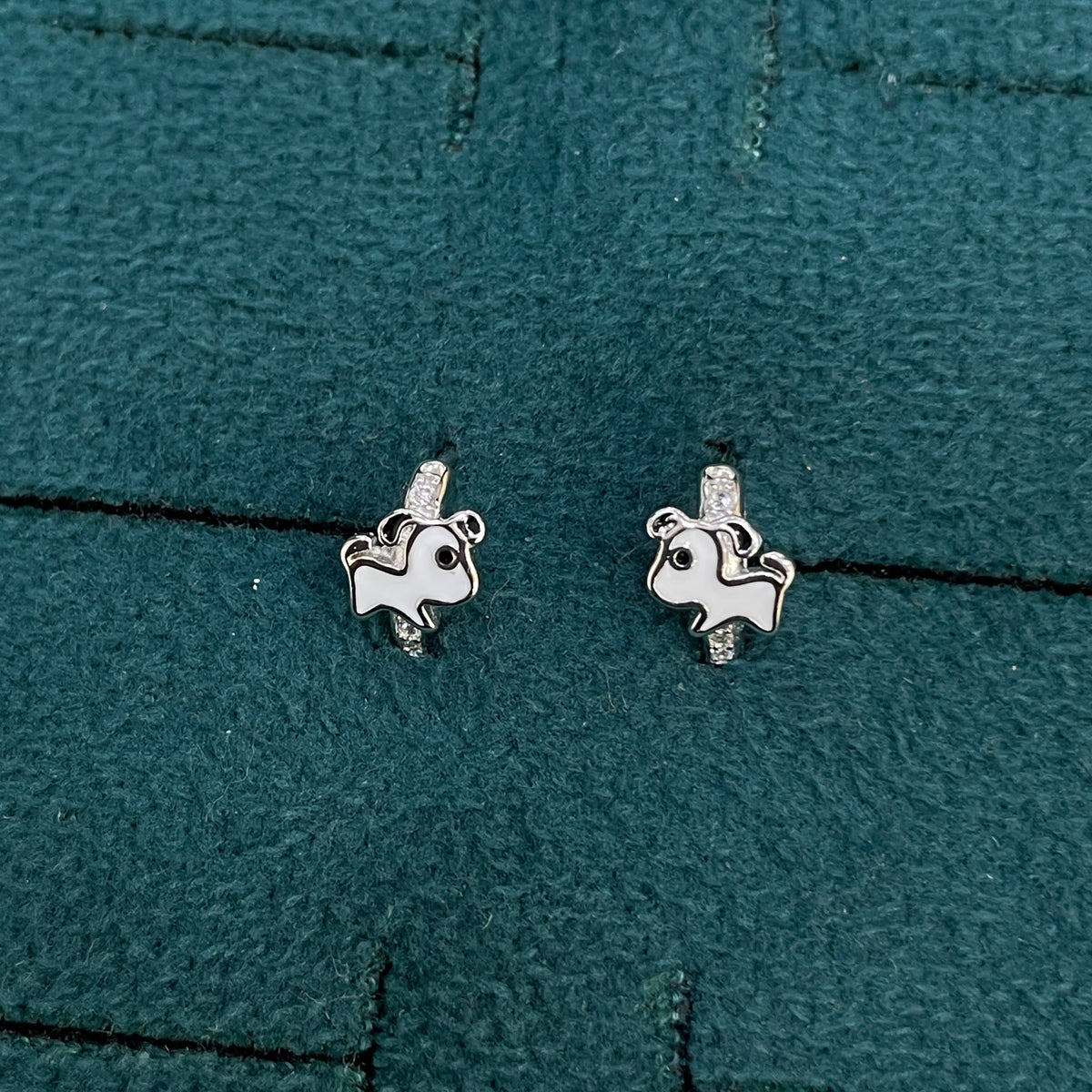 92.5 Silver Enamel Puppy Huggie Hoop Earrings for Girls