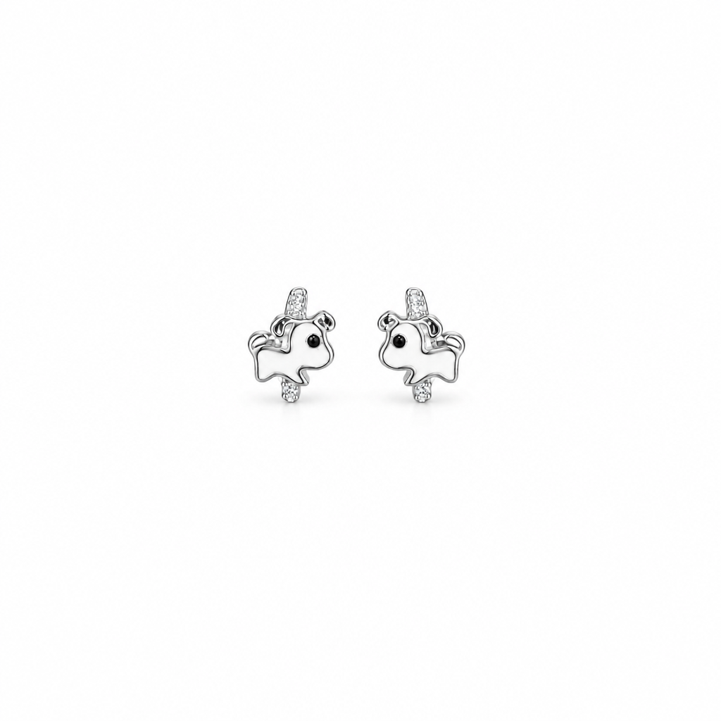 92.5 Silver Enamel Puppy Huggie Hoop Earrings for Girls